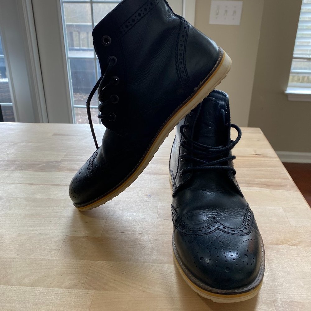 SIZE 12 CREVO DARK BLACK LEATHER BOOTS
